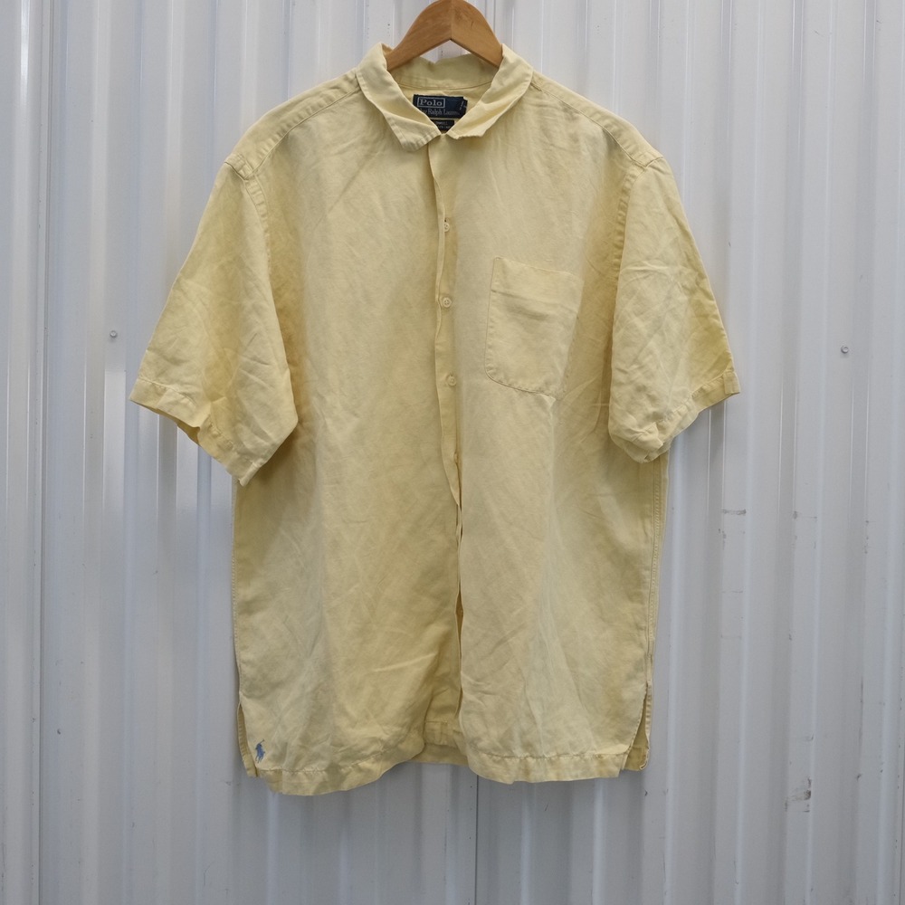 Polo Ralph Lauren Shirt‎ Men's Size XL Yellow Caldwell Silk Linen Short Sleeve